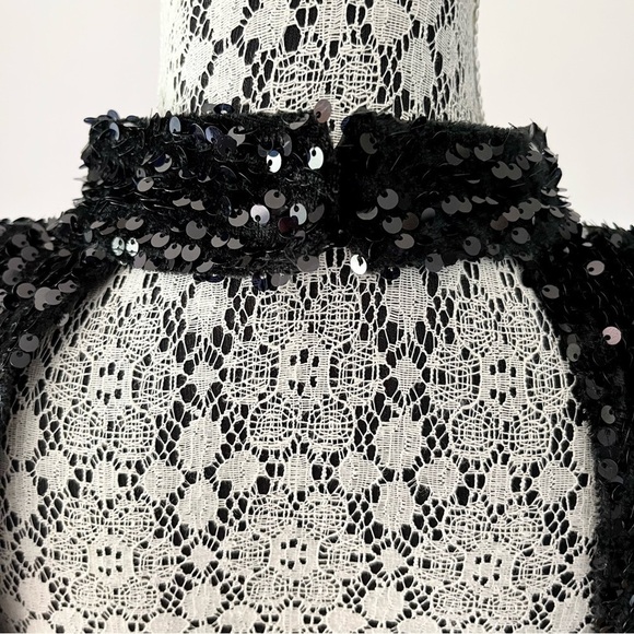 Zara Basic Black Mock Neck Open Back 3/4 Sleeve Sequin Mini Dress Size L - Picture 9 of 15